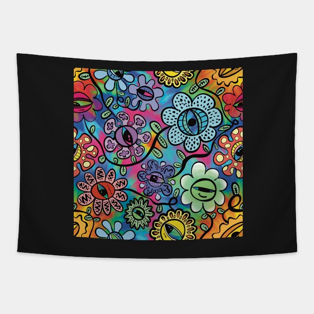 Psychedelic Graphic Eye Flower Pattern Tapestry by SubtleSplit