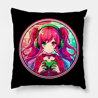 Green vs Red Gamer girl Pillow