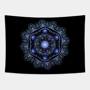 Blue Black Teal Shining Lace Boho Fractal Mandala Tapestry