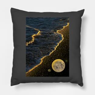 Romantic Glowing Coast - Unique Collage Art Original Creation Pillow