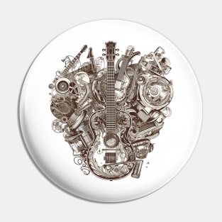 Vintage Acoustic Guitar Heart Pin