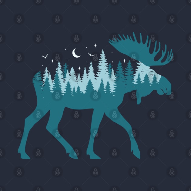 Moose Silhouette - Moose Wildlife Forest - Retro Moose Lover by OrangeMonkeyArt