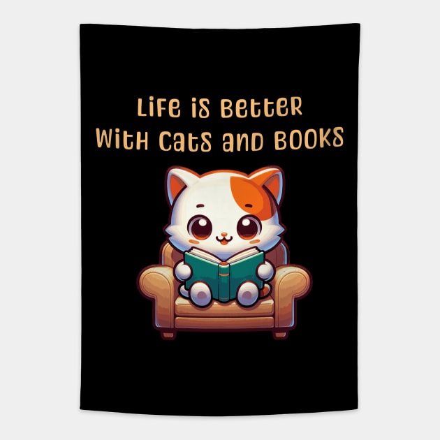 Life is better with cats and books Tapestry by JoeStylistics