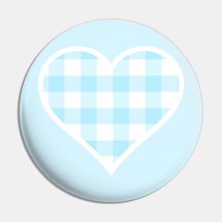 Blue and White Buffalo Plaid Heart Pin