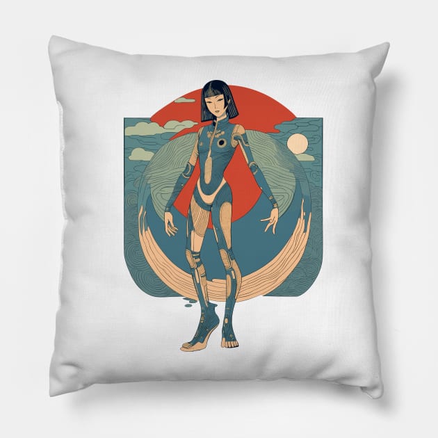 The Stranger (Japanese Ukiyo-e Woodblock Print) Pillow by Funky Edge Underground