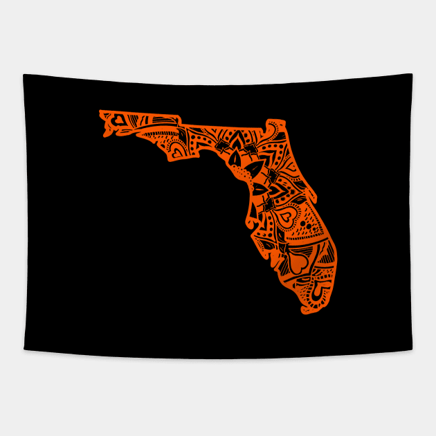 Orange Florida State Gift Mandala Yoga FL Art Tapestry by Get Hopped Apparel