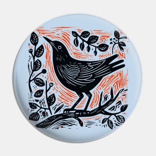 Lino Cut Bird Pin