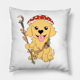 Golden Retriever Mushroom Druid | DND Dog | Fantasy Art | Red Mushroom Pillow