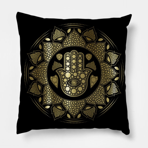 Hamsa Hand - Hand of Fatima in Lotus dot art Pillow by Nartissima