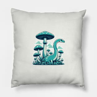 Cute simple Dinosaur Brontosaurus in Mushroom Garden Pillow