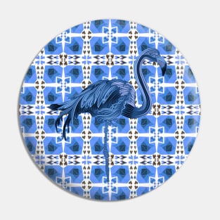 Blue Flamingo on Retro Hearts Pin