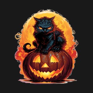 Halloween Black Cat on a Pumpkin T-Shirt