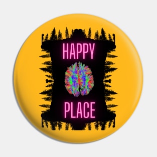 Happy Place. A beautiful design with the slogan written in neon pink on the shadow of trees. Pin