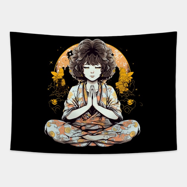 Kawaii Dreams - Cute Anime Girl Meditation Design Tapestry by SzlagRPG