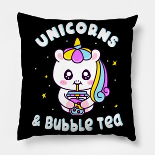 Unicorns And Bubble Tea Chibi Cute Unicorn Pillow