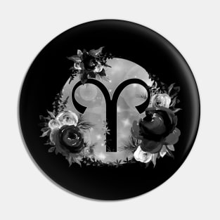 Aries Zodiac Horoscope Gothic Black Floral Monogram Pin