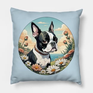 Seaside Boston Terrier Pillow