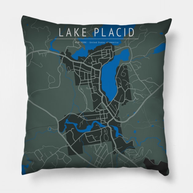 lake placid map Pillow by boy cartograph