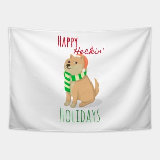 Happy Heckin' Holidays Christmas Shiba Inu Dog Tapestry