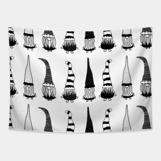 Christmas Gnomes Black On White Tapestry