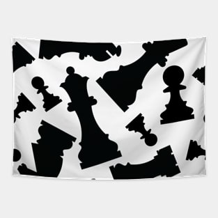 Chess Pieces Pattern (Black) Tapestry