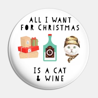 funny cat & wine christmas t shirt Pin