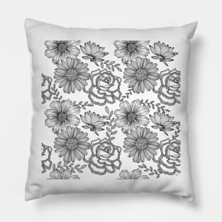 Flowers Line Art - Teal Pillow