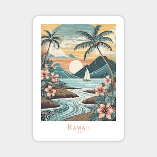 Hawaii Vintage Retro Sunset Serenity Magnet