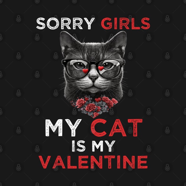 Sorry Girls my Cat is My Valentine - Funny Valentines day Gifts Ideas For Cats Lovers by Pezzolano