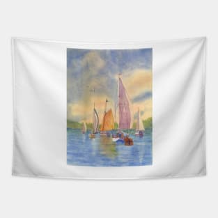 Sailing at Sunset Mt Desert Island Me; Sailboat; Sailing Maine Tapestry