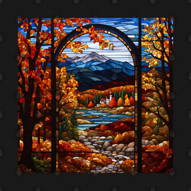 Stained Glass Window Of Autumn Scene by Chance Two Designs