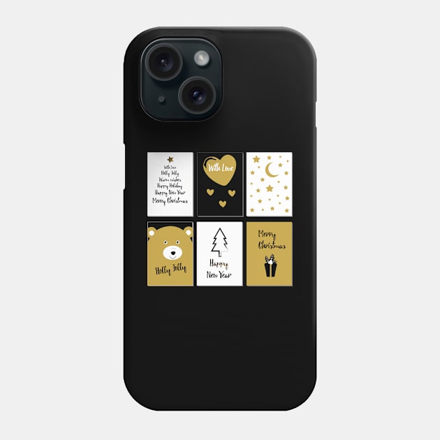 Merry Christmas cards 1 - black, white and gold Phone Case by grafart