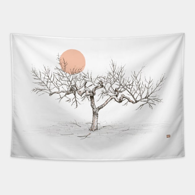 Almond Tree in the Sunset Tapestry by allysonmakuchart