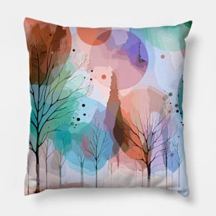 Colorful Sky Blue Pastel Brown Abstract Trees Pillow