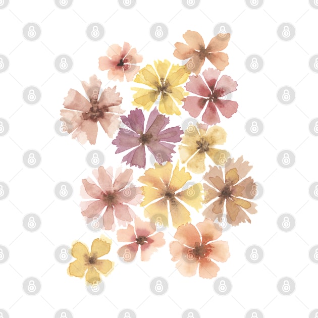 WATERCOLOR FLOWERS in Yellow, Pink, Lavender, Brown, and Gold by VegShop