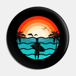 Hawaii Surfing Retro Illustration Surfer Pin