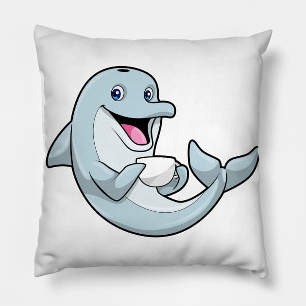 Dolphin with Cup of Coffee Pillow by Markus Schnabel