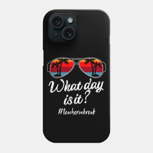 What Day Is It Teacher on Break, Teacher Off Duty, Retro Sunset Glasses, Summer Vacation Gift Phone Case