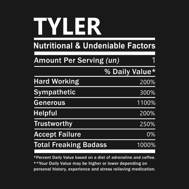 Tyler Name T Shirt - Tyler Nutritional and Undeniable Name Factors Gift Item Tee by nikitak4um