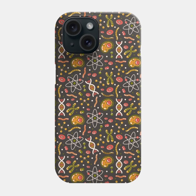 Molecules and Atoms Pattern on Brown Phone Case by Simplulina