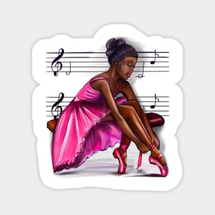 ballerina getting ready to dance, lacing her ballet shoes 2 - brown skin ballerina. Top 10 Best ballerina gifts. Top 10 gifts for black women Magnet