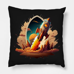 Space Rocket cartoon style Pillow