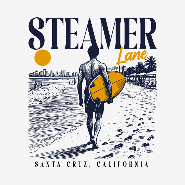 Vintage Surfing Steamer Lane Santa Cruz, California // Retro Surfer Sketch // Surfer's Paradise by Now Boarding