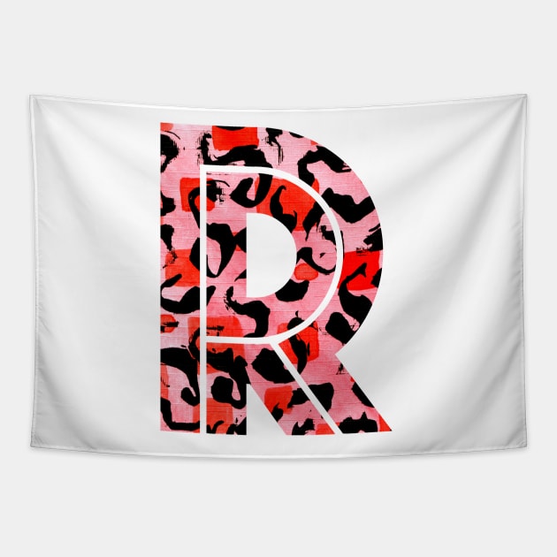 Abstract Letter R Watercolour Leopard Print Alphabet Red Tapestry by Squeeb Creative