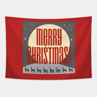 Merry Christmas! Greeting card with reindeer on the mountain. Tapestry