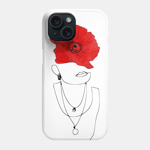 Woman face drawing with a red poppy Phone Case by hedehede