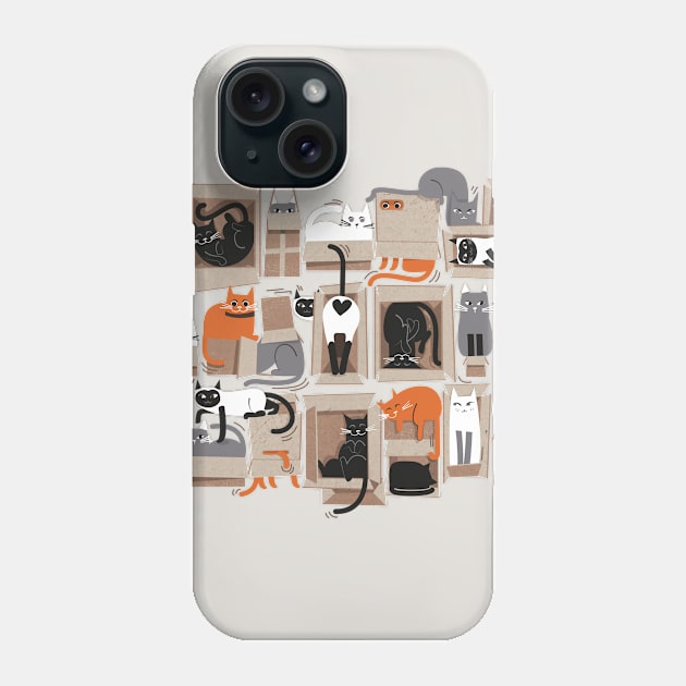 Purfect feline architecture // spot illustration // cute cats in cardboard boxes Phone Case by SelmaCardoso