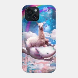 Space Llama Riding Axolotl - Rainbow Phone Case