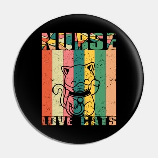 Nurse Who Loves Cats Retro Sunset Pin