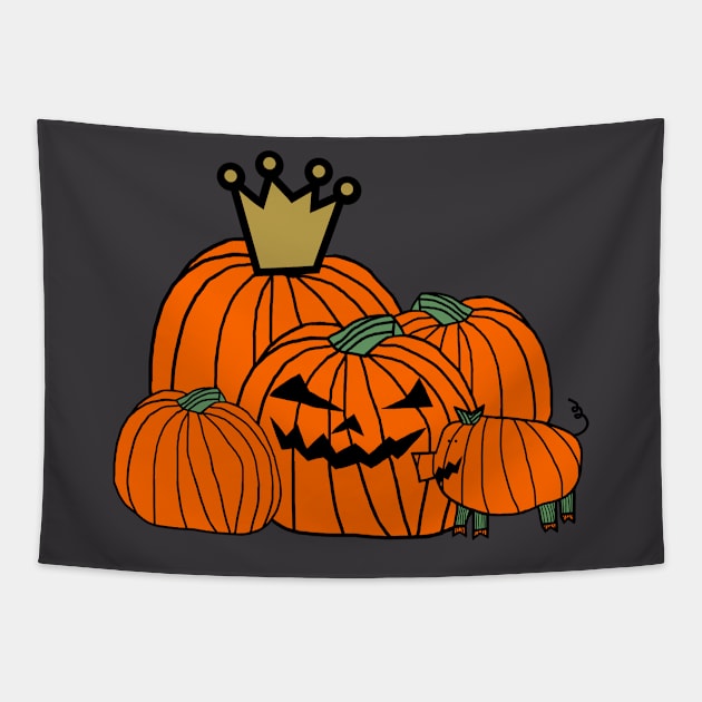 Pumpkin King Pig Spooky Halloween Horror Pumpkin Patch Tapestry by ellenhenryart